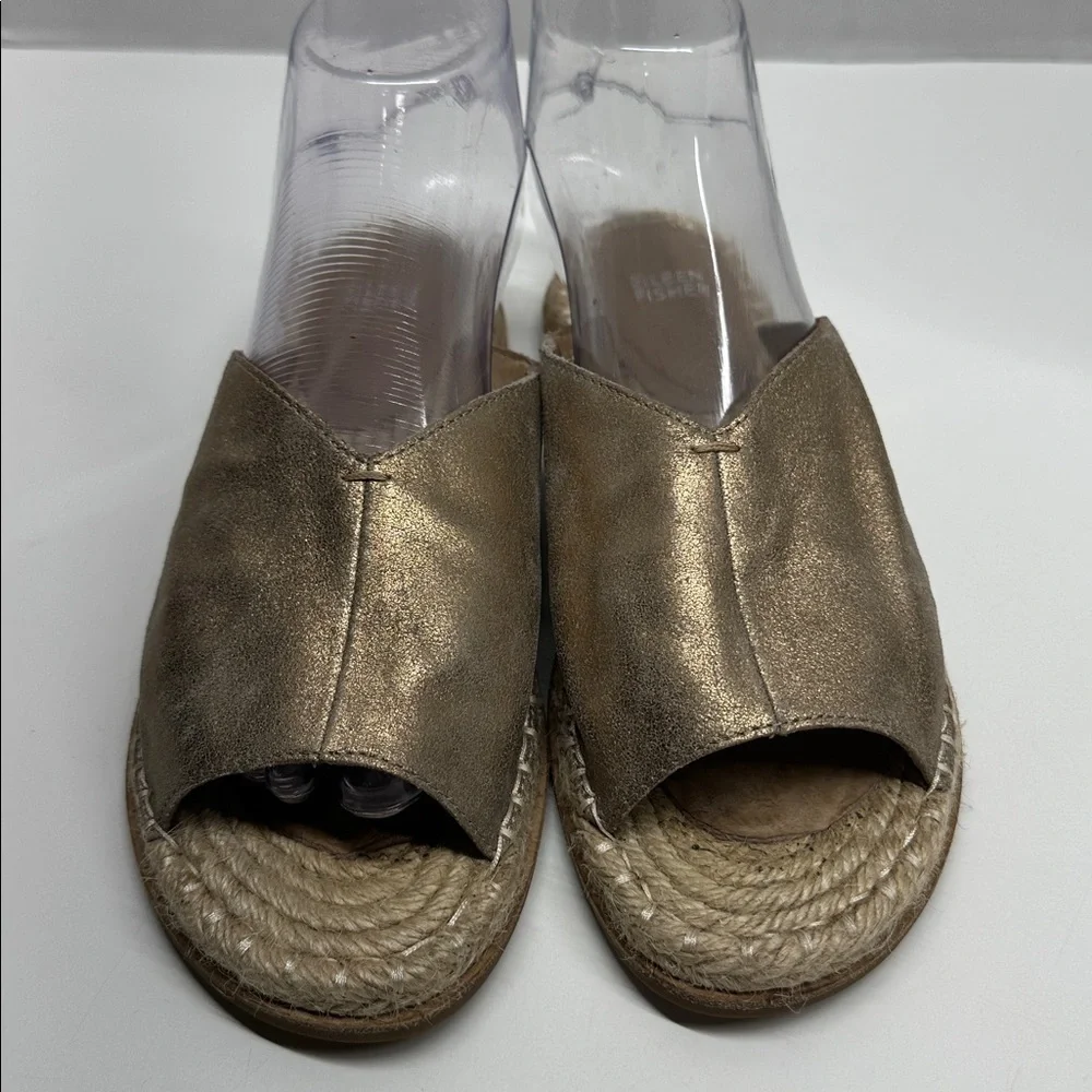Eileen Fisher Milly Sandal Slip On Flats Shoe Metallic Suede Espadrille Size 8.5